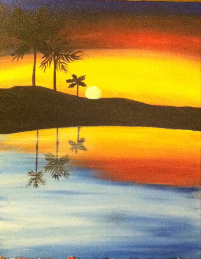 Sunset in acrylic paint.